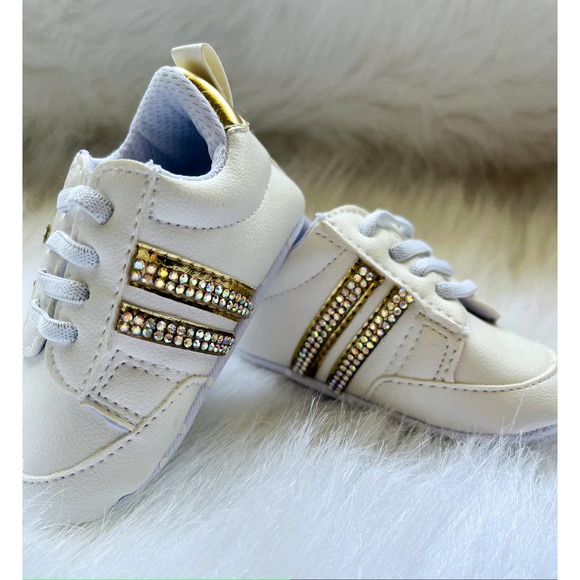 Baby Girl Sporty Striped Crystaled Sneakers 6-12  Months - Picture 3 of 5